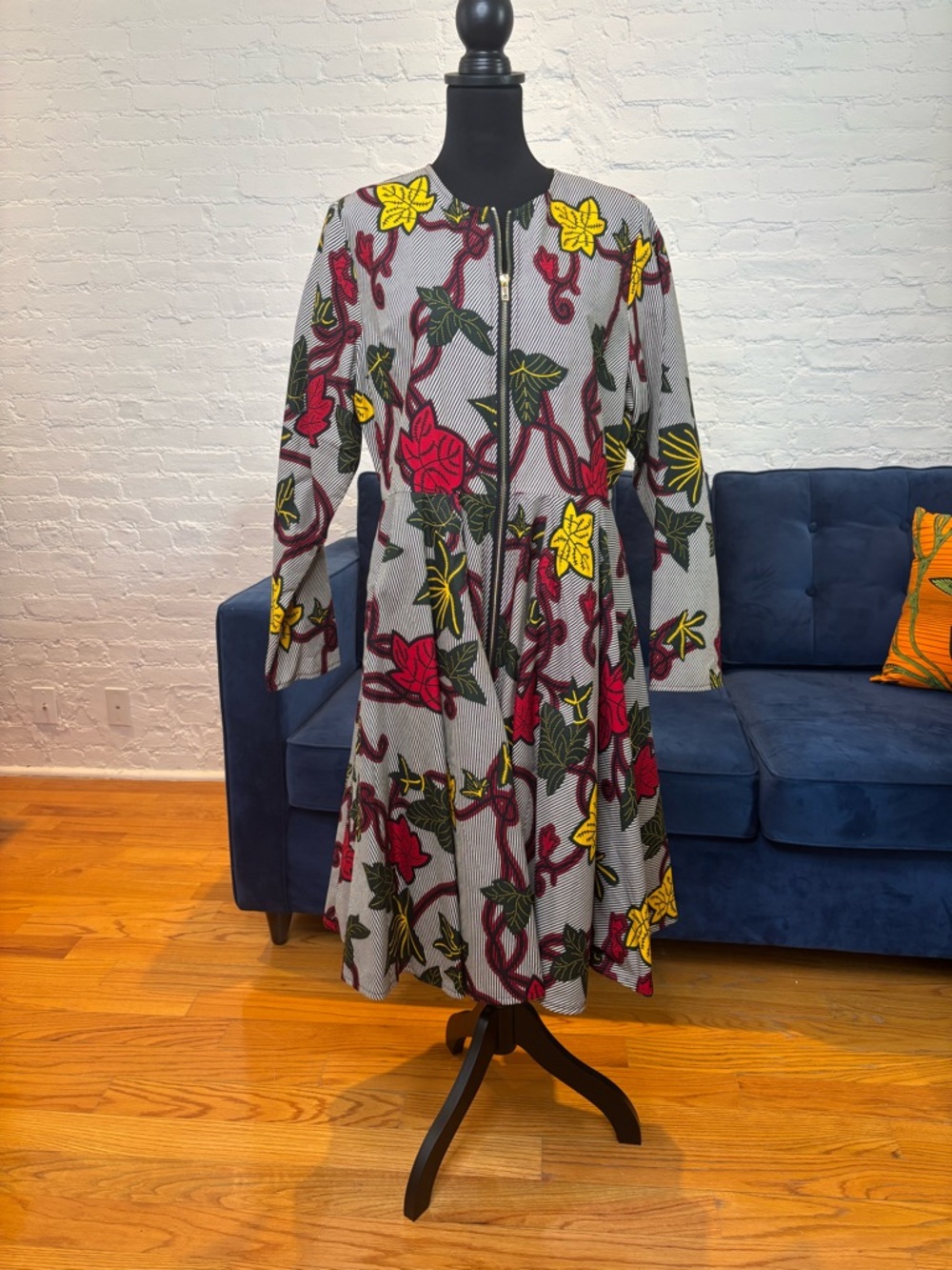 Mae Otti “Keita” African Floral Zip-Front Fit & Flare Dress - XL - Picture 3 of 10